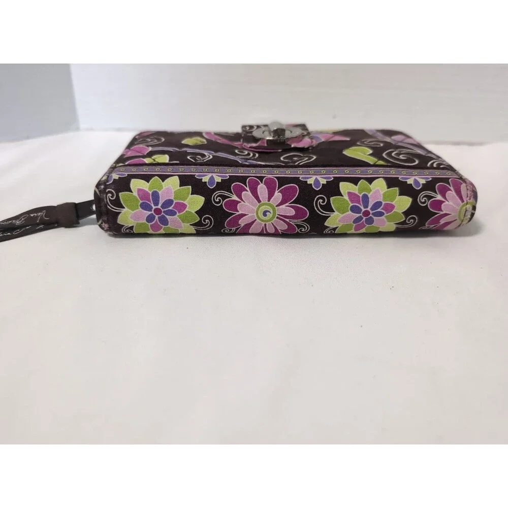 VERA BRADLEY Brown Multi-color Quilted Floral Zip Around Wallet EUC